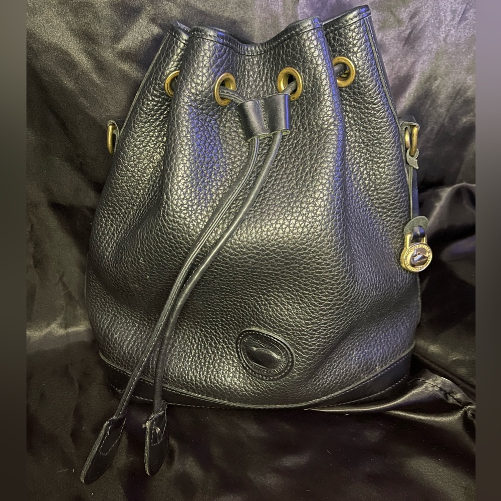 Dooney & Bourke Leather Black Pebbled Drawstring Purse